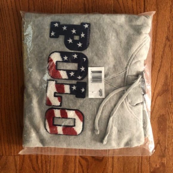 POLO RALPH LAUREN Americana Fleece Grey Hoodie. Embroidered. USA. Size: Large - Picture 5 of 6